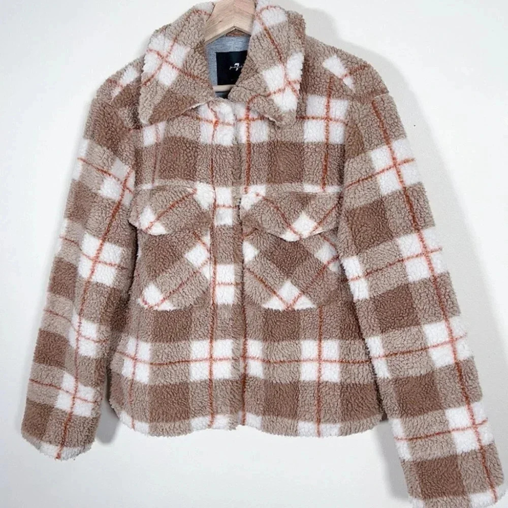 7 For All Mankind Brown Teddy Crop Jacket - Picture 3 of 15